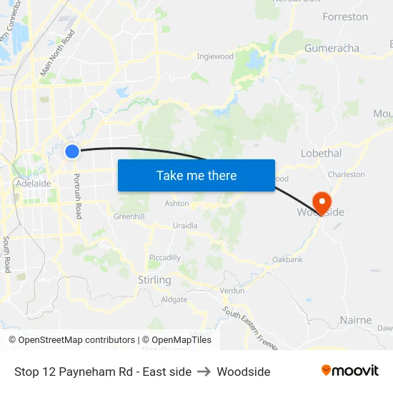 Stop 12 Payneham Rd - East side to Woodside map