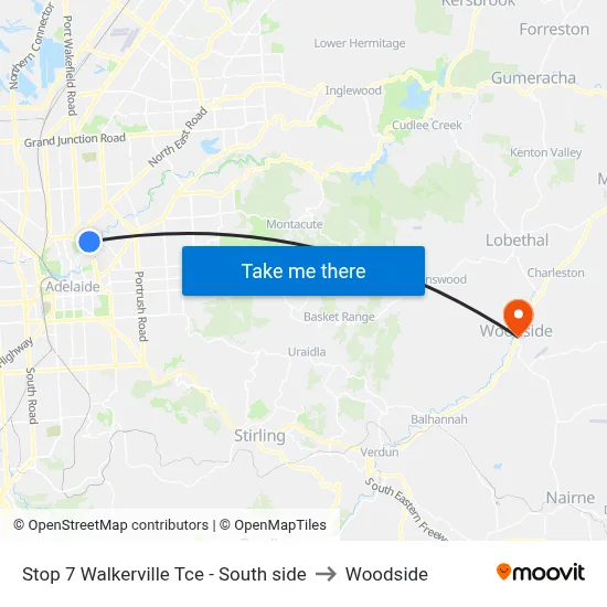 Stop 7 Walkerville Tce - South side to Woodside map