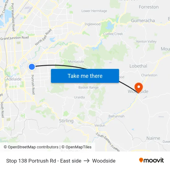 Stop 138 Portrush Rd - East side to Woodside map