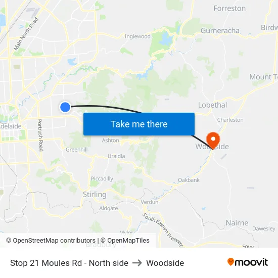 Stop 21 Moules Rd - North side to Woodside map