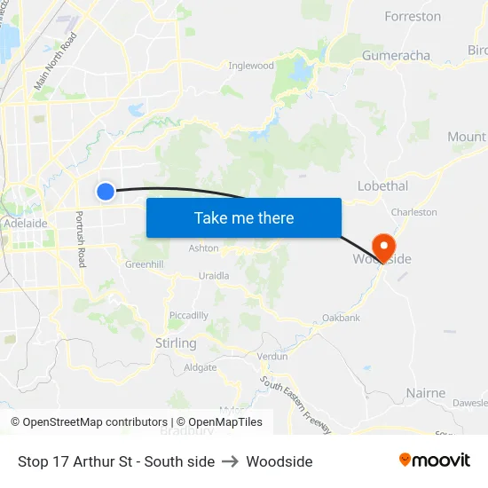 Stop 17 Arthur St - South side to Woodside map