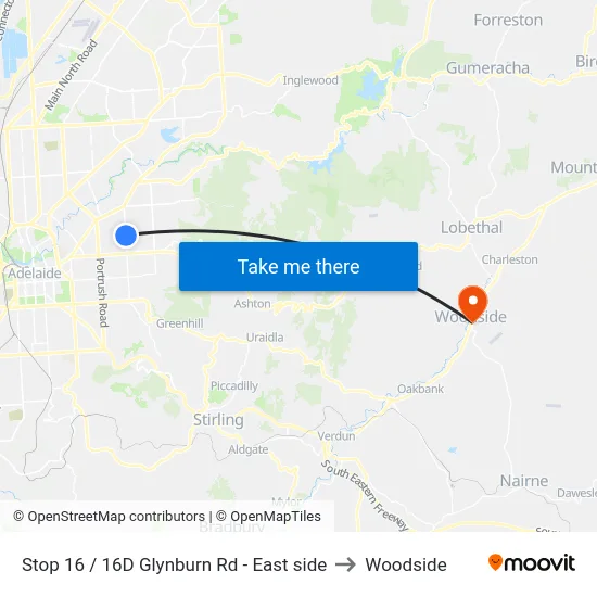 Stop 16 / 16D Glynburn Rd - East side to Woodside map