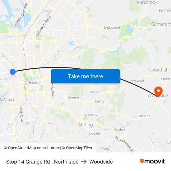 Stop 14 Grange Rd - North side to Woodside map