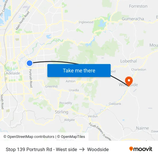 Stop 139 Portrush Rd - West side to Woodside map