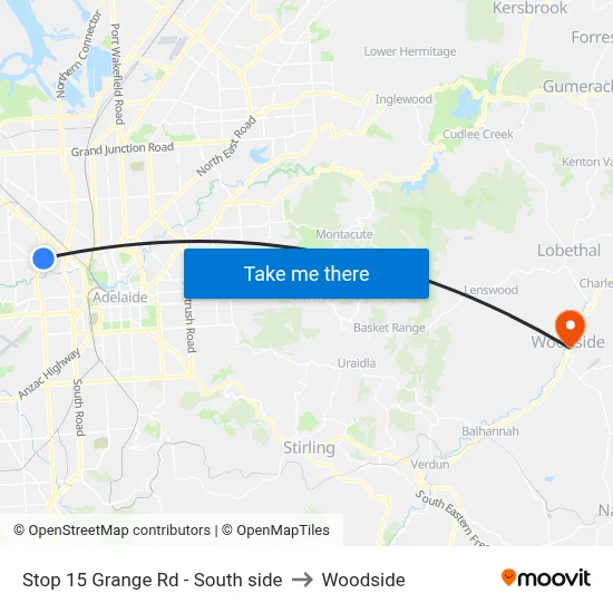 Stop 15 Grange Rd - South side to Woodside map