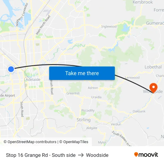 Stop 16 Grange Rd - South side to Woodside map