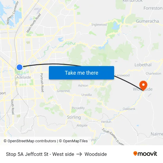 Stop 5A Jeffcott St - West side to Woodside map