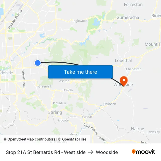 Stop 21A St Bernards Rd - West side to Woodside map