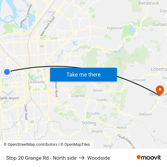 Stop 20 Grange Rd - North side to Woodside map
