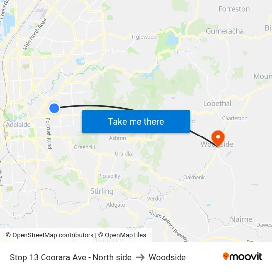 Stop 13 Coorara Ave - North side to Woodside map