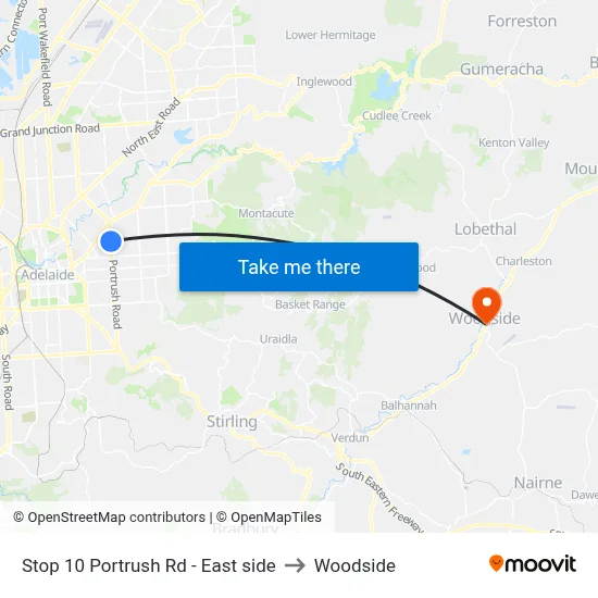Stop 10 Portrush Rd - East side to Woodside map