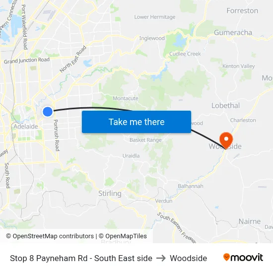 Stop 8 Payneham Rd - South East side to Woodside map