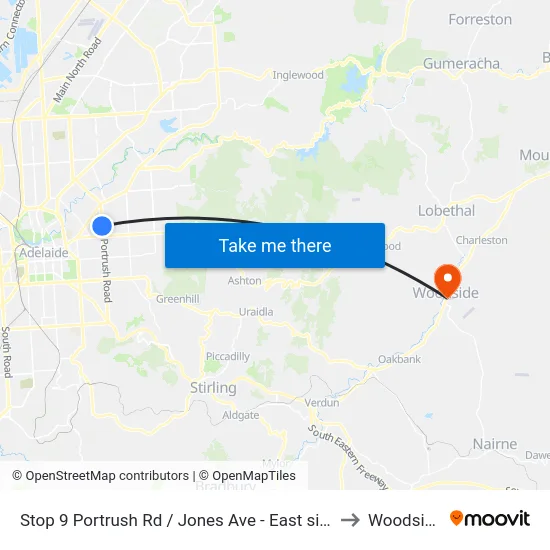 Stop 9 Portrush Rd / Jones Ave - East side to Woodside map