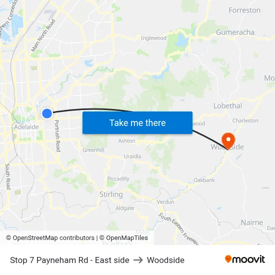 Stop 7 Payneham Rd - East side to Woodside map