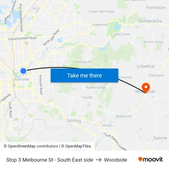 Stop 3 Melbourne St - South East side to Woodside map