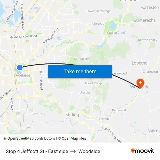 Stop 4 Jeffcott St - East side to Woodside map