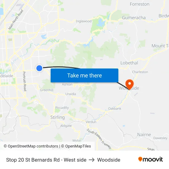 Stop 20 St Bernards Rd - West side to Woodside map
