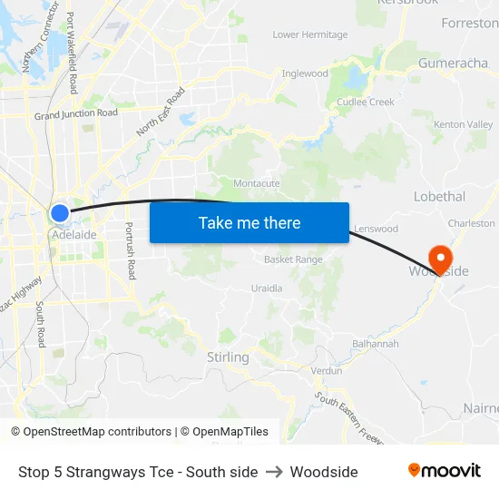 Stop 5 Strangways Tce - South side to Woodside map
