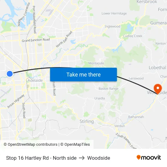 Stop 16 Hartley Rd - North side to Woodside map