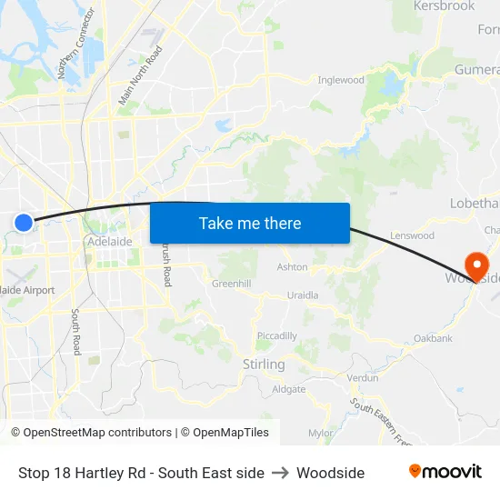 Stop 18 Hartley Rd - South East side to Woodside map