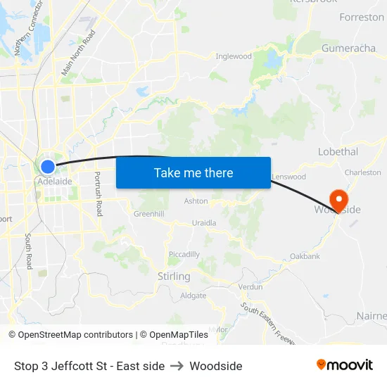 Stop 3 Jeffcott St - East side to Woodside map