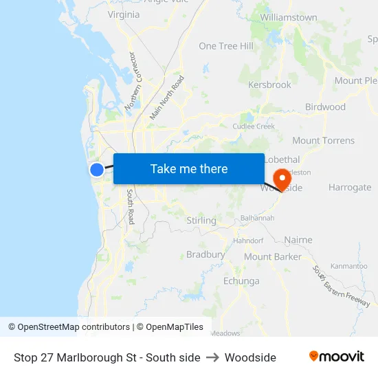 Stop 27 Marlborough St - South side to Woodside map