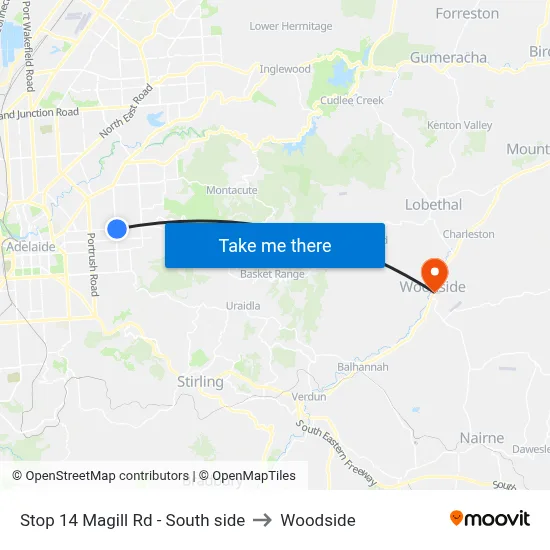 Stop 14 Magill Rd - South side to Woodside map