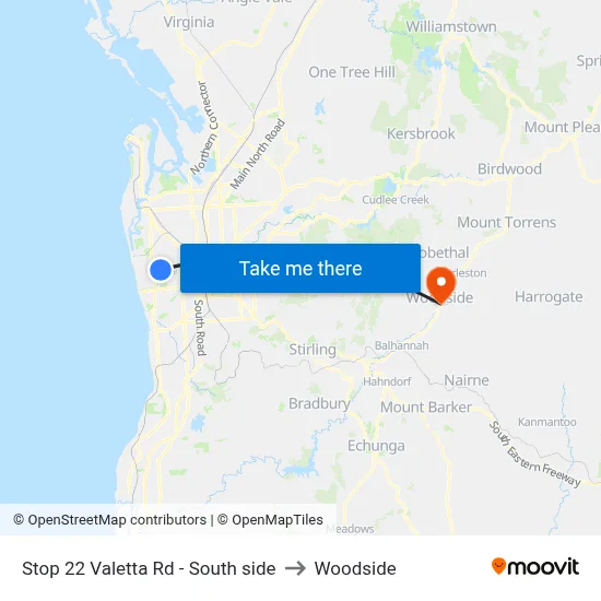 Stop 22 Valetta Rd - South side to Woodside map