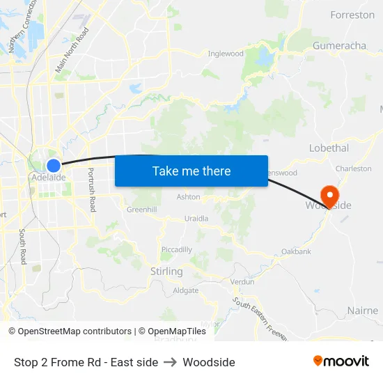 Stop 2 Frome Rd - East side to Woodside map
