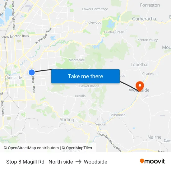 Stop 8 Magill Rd - North side to Woodside map
