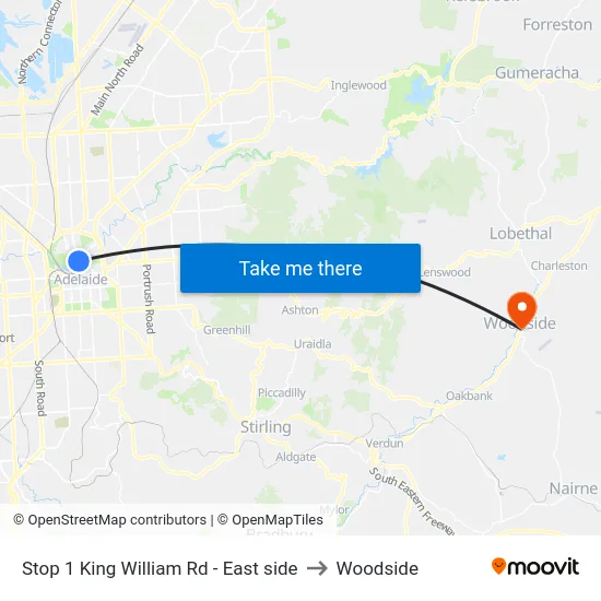 Stop 1 King William Rd - East side to Woodside map