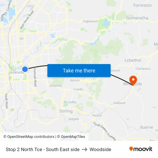 Stop 2 North Tce - South East side to Woodside map