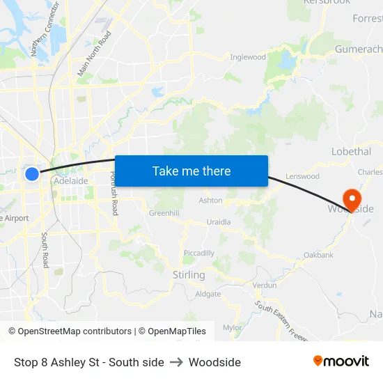 Stop 8 Ashley St - South side to Woodside map