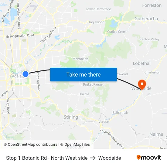 Stop 1 Botanic Rd - North West side to Woodside map