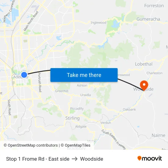 Stop 1 Frome Rd - East side to Woodside map