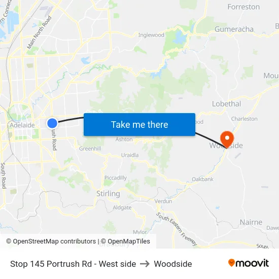 Stop 145 Portrush Rd - West side to Woodside map