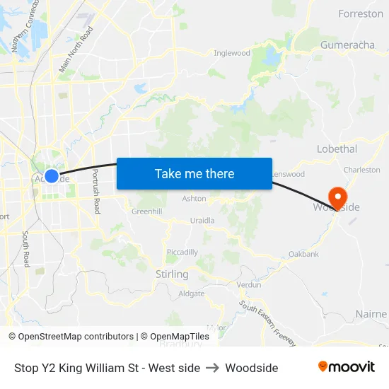Stop Y2 King William St - West side to Woodside map