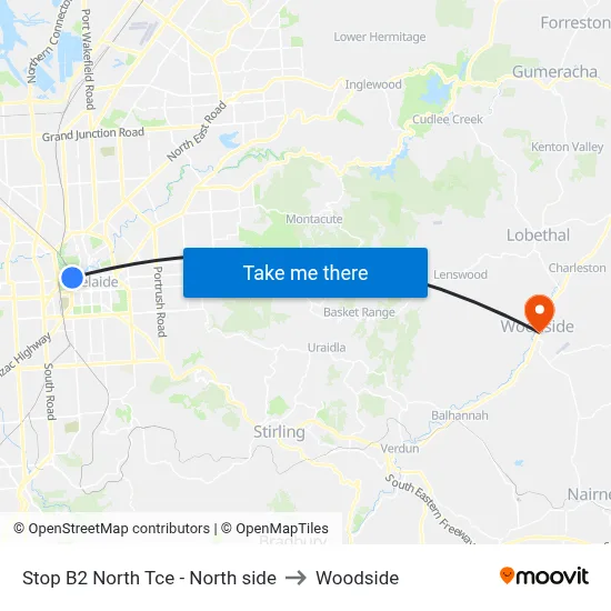 Stop B2 North Tce - North side to Woodside map