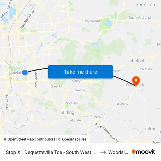 Stop X1 Dequetteville Tce - South West side to Woodside map