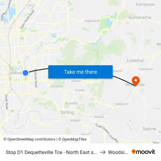 Stop D1 Dequetteville Tce - North East side to Woodside map