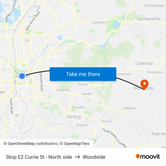 Stop E2 Currie St - North side to Woodside map