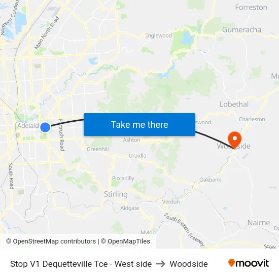 Stop V1 Dequetteville Tce - West side to Woodside map