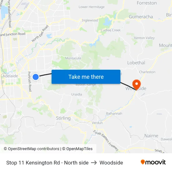 Stop 11 Kensington Rd - North side to Woodside map