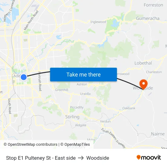 Stop E1 Pulteney St - East side to Woodside map
