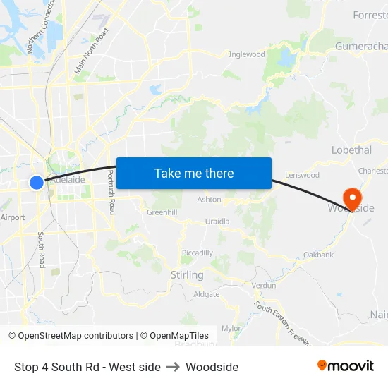Stop 4 South Rd - West side to Woodside map