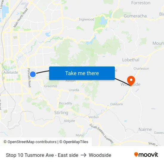 Stop 10 Tusmore Ave - East side to Woodside map