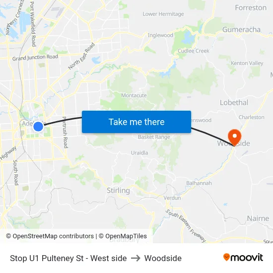 Stop U1 Pulteney St - West side to Woodside map