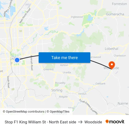 Stop F1 King William St - North East side to Woodside map
