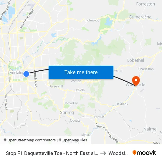 Stop F1 Dequetteville Tce - North East side to Woodside map