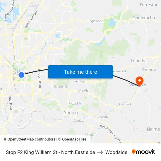 Stop F2 King William St - North East side to Woodside map